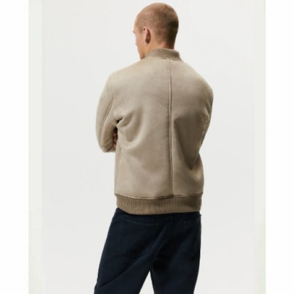 Zara Men's Faux Suede Bomber Jacket Beige Sz XS - Picture 5 of 11